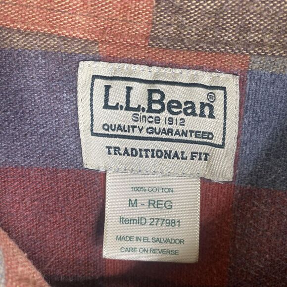 LL Bean Shirt Mens Medium Plaid Flannel Button Up Traditional Fit Outdoors - Picture 4 of 9